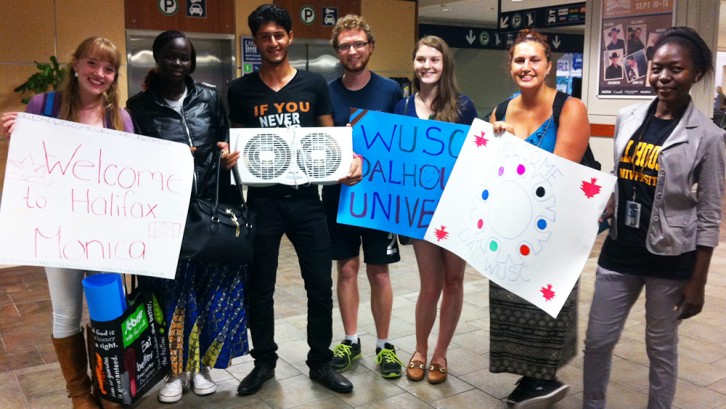 Members of WUSC Dalhousie welcome a student to Nova Scotia at Stanfield Internation Airport.