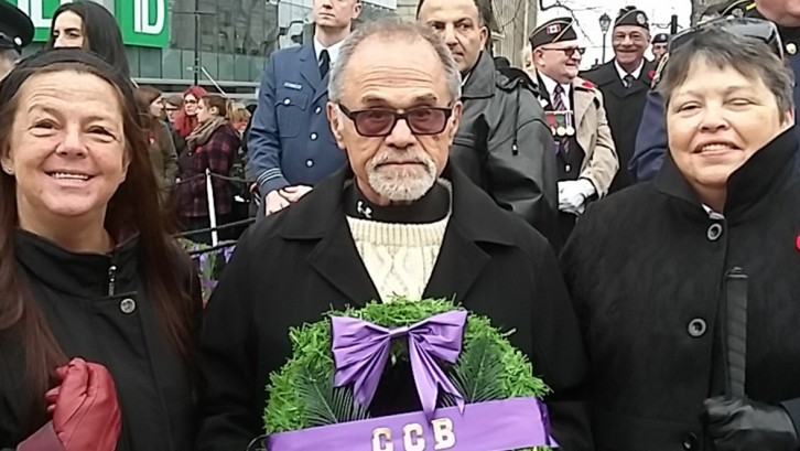 Left to Right: Milena Khazanavicius, Jerry Blumenthal, and Pat Gates represented the Canadian Council of the Blind. Khazanavicius laid the organization's first wreath.