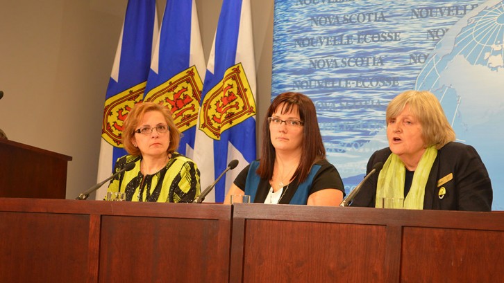 Left to Right: Minister of Immigration Lina Diab, Suzanne Ley and Gerry Mills detail Nova Scotia's plans to support refugees.