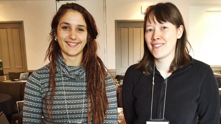 Laura Benestan (left) and Kristin Dinning (right) are students who have spent years working on Lobster research with the CFRN.