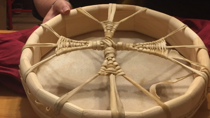Renée Brown Munroe displays a drum she made at a retreat in Millbrook this fall.