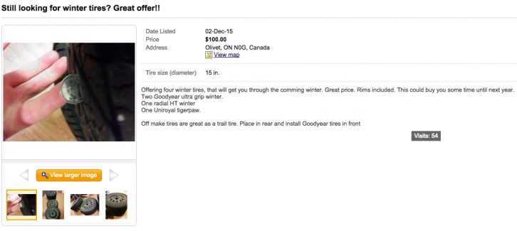 Steve Maltais decided to turn to Kijiji to sell his set of used winter tires.