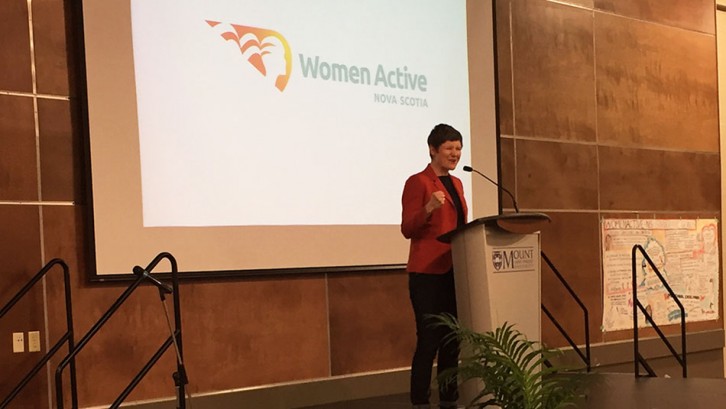 Megan Leslie speaks at the launch of WomenActive Nova Scotia