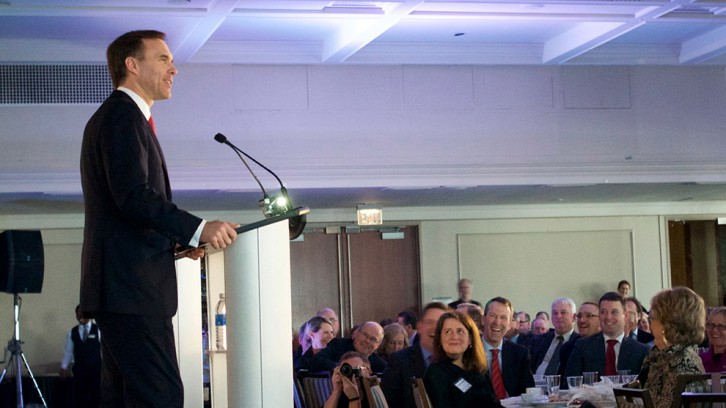 Finance Minister Bill Morneau speaks at a lunch event in Halifax, N.S., on Jan. 11, 2016
