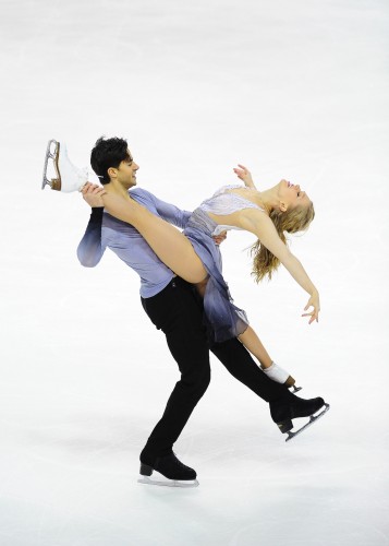 Kaitlyn Weaver and Andrew Poje during their free skate program in the ice dance category