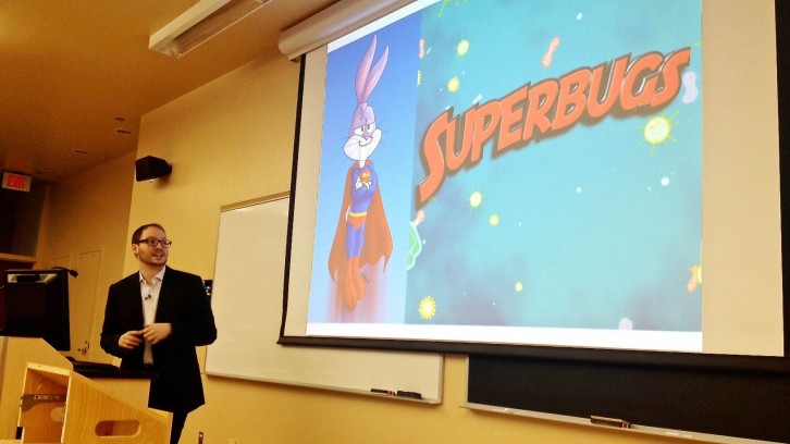 International lawyer Steven Hoffman tries to lighten the mood with a “cuter superbug.” 