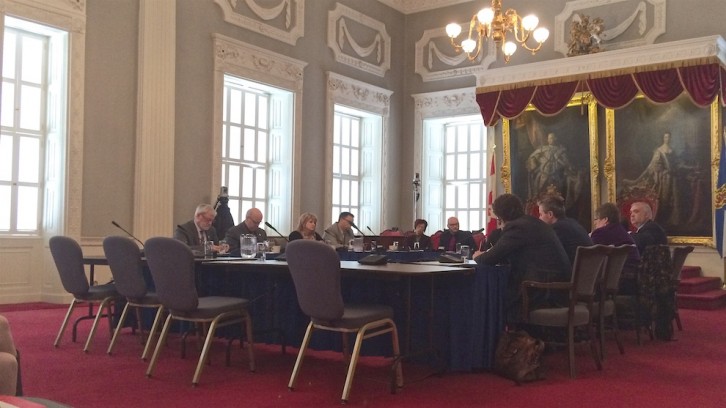 The standing committee on public accounts meeting in the Red Chamber of Province House