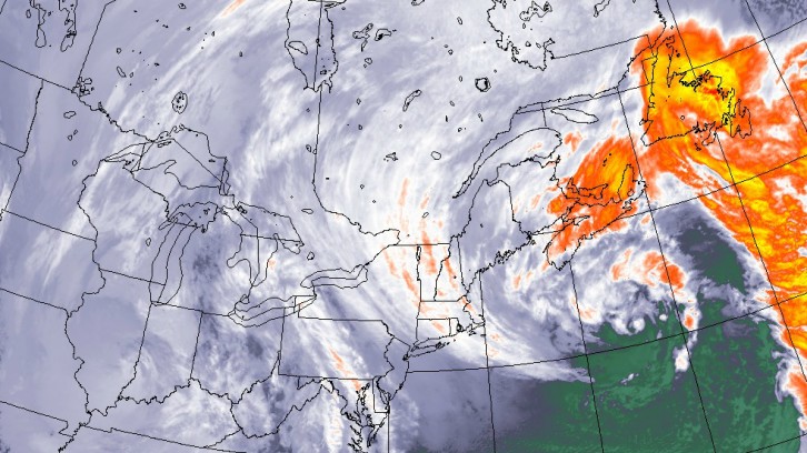 A map of the east coast showing a large storm over Nova Scotia