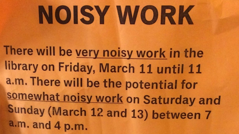 Posters advise students about construction around Dalhousie's Killam library.