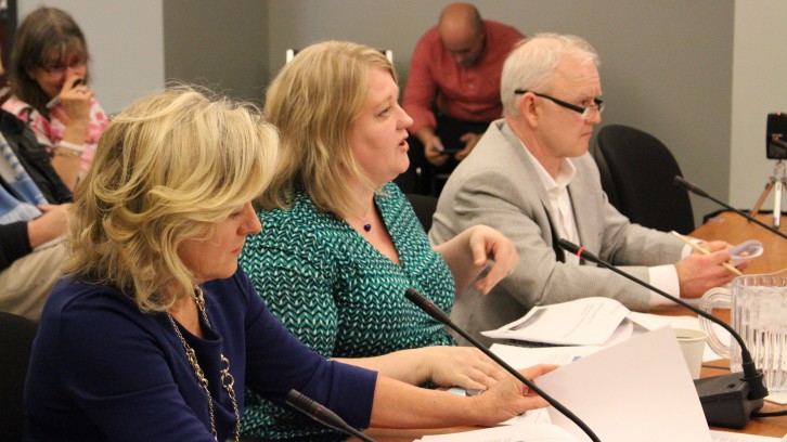 Janet Nearing (left) and Lynn Hartwell (middle) addressing provincial government 