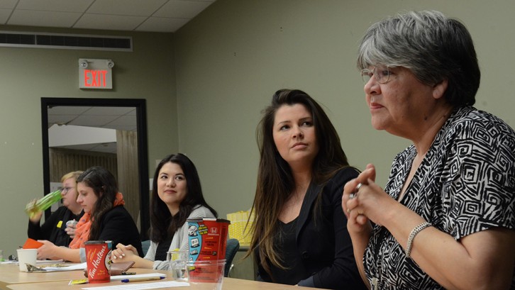 From right to left: Patti Doyle-Bedwell, professor of indigenous studies at Dalhousie University, Natalie Clifford, lawyer at Clifford Shiels Legal, Michaela Sam, Canadian Federation of Students – Nova Scotia, Joanna Hussey, 2015 Halifax West NDP candidate, and Tammy Findlay, professor of political and Canadian studies.
