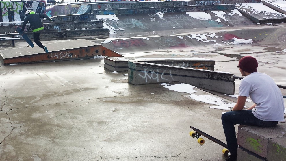 Snow doesn't stop some local skateboarders.
