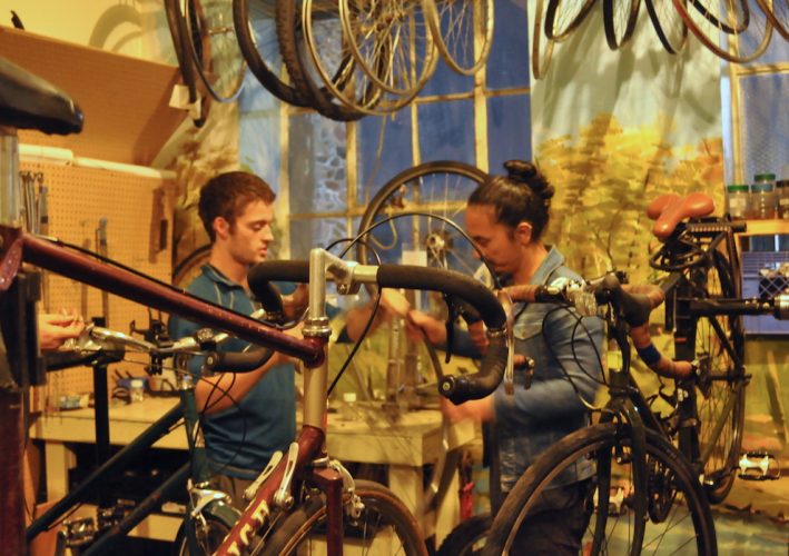 Evan Groen and MooJin Lee talk about how the spokes on a bike wheel affect the brakes. 