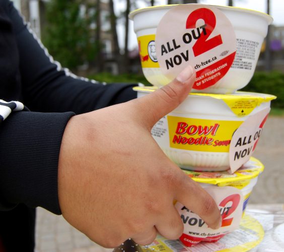 Bowls of ramen noodles advertising the Canadian Federation of Student's day of action on Nov. 2. 
