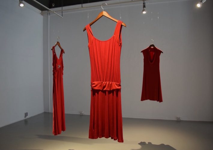 The REDress Project exhibit at the Anna Leonowens Gallery features nine donated dresses.