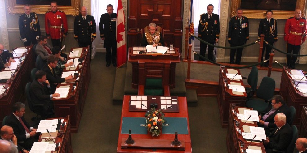 Lt.-Gov. J.J. Grant delivers the Speech from the Throne to the General Assembly. 