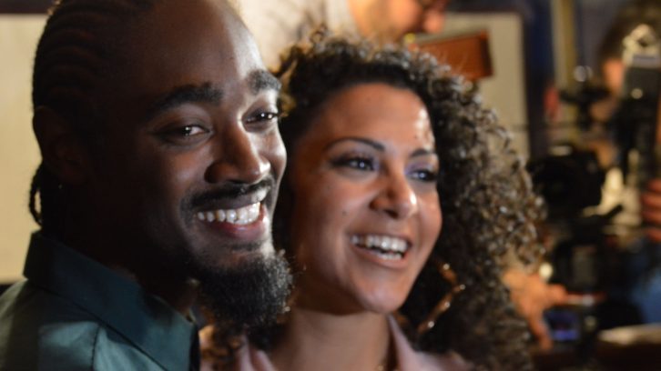 Lindell Smith and girlfriend Verena Rizg pose for photos on election night.