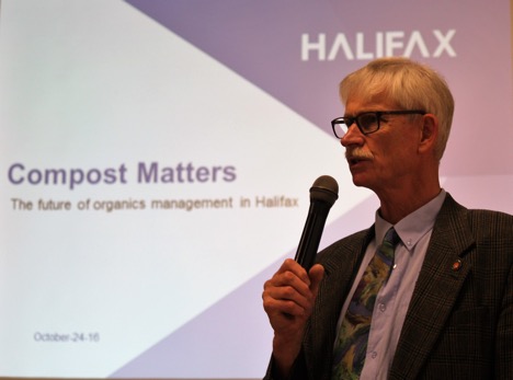 Marcel Maessen moderates public consultation about Halifax's Compost plans at Dartmouth Sportsplex.