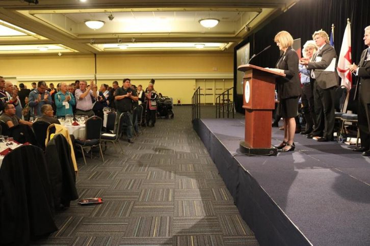 Deputy Premier Diana Whalen speaks at the Treaty Day Awards Ceremony at the World Trade and Convention Centre, Halifax. 