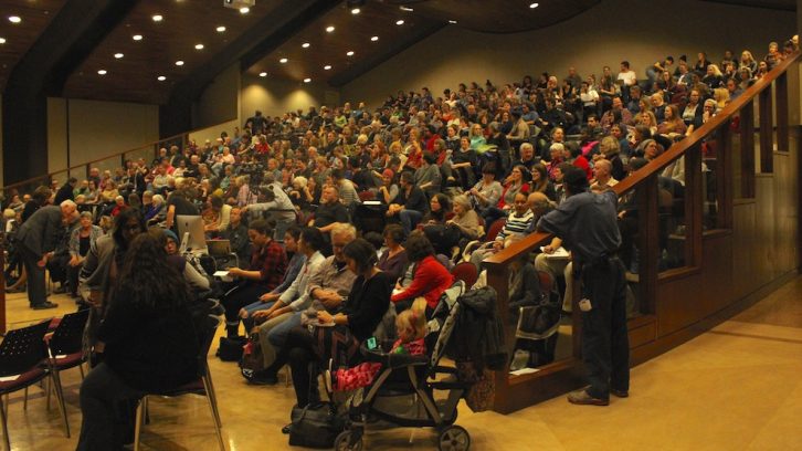 A large crowd came out to hear the talk on racism at SMU.