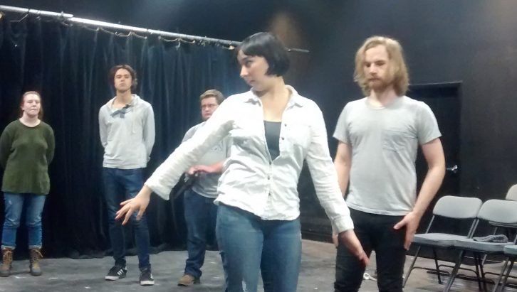 Julia Hancock-Song gives stage directions during a rehearsal.