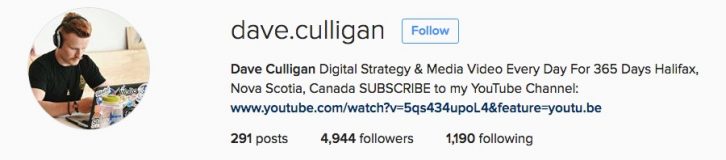 Culligan has over 9500 followers. This includes subscribers to his YouTube channel and Twitter followers. He averages over 1600 views on each Instagram post