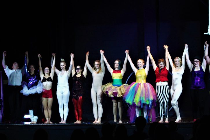 The circus performers take a bow after their Friday show.