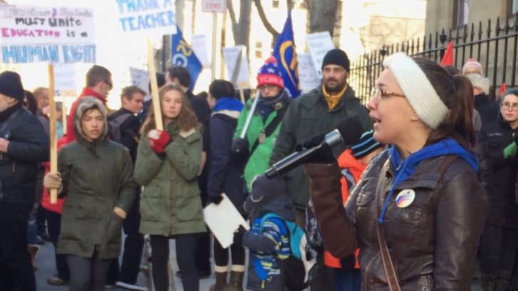 Kenzi Donnelly addresses the crowd at the Students for Teachers rally Monday morning.