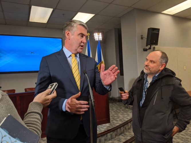 Premier Stephen McNeil at a press conference at 1 Government Place