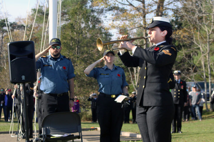 Alana Thibeault plays the trumpet at the HMCS Scotian's Remembrance Day ceremony at Point Pleasant Park Nov. 11.