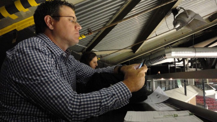 Chronicle Herald reporter Willy Palov in the press box. 
