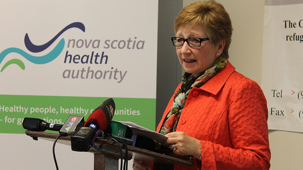 Janet Knox, Nova Scotia Health Authority CEO, shows her support for the clinic. 