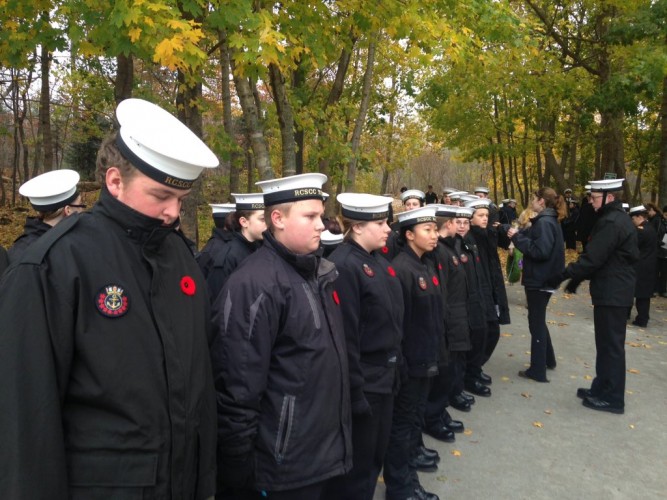Nelson RCSCC cadets lining up for the ceremony at Point Pleasant Park.