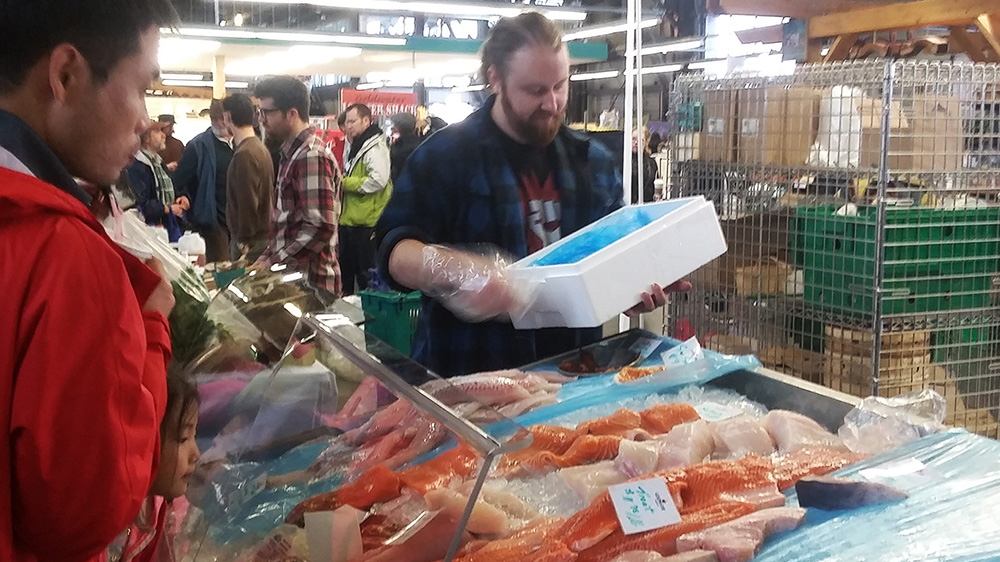 Fish being sold at a farmer's market in Halifax. The seafood industry in one of Nova Scotia's most valuable markets.