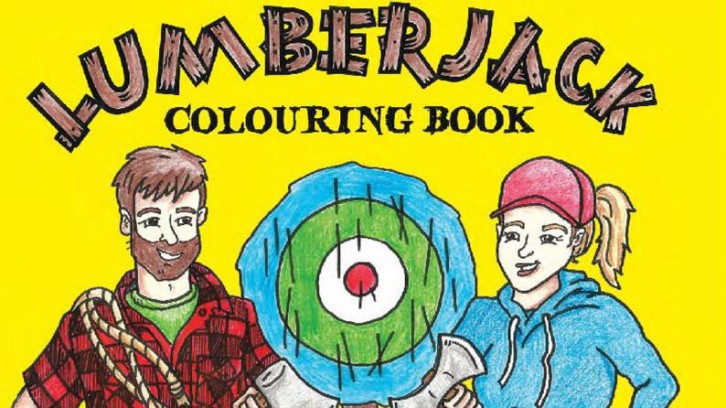 Darren Hudson and Erin Smith's upcoming colouring book cover features two lumberjacks