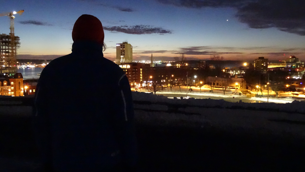 Looking south over Halifax from Citadel Hill, just before dawn. Venus is clearly visible as a bright point in the sky.