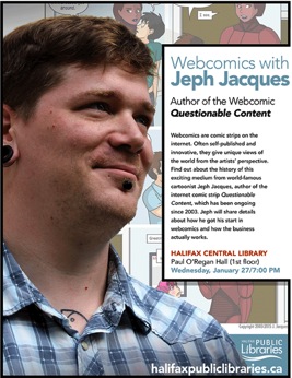 Promo poster for “Webcomics with Jeph Jacques”