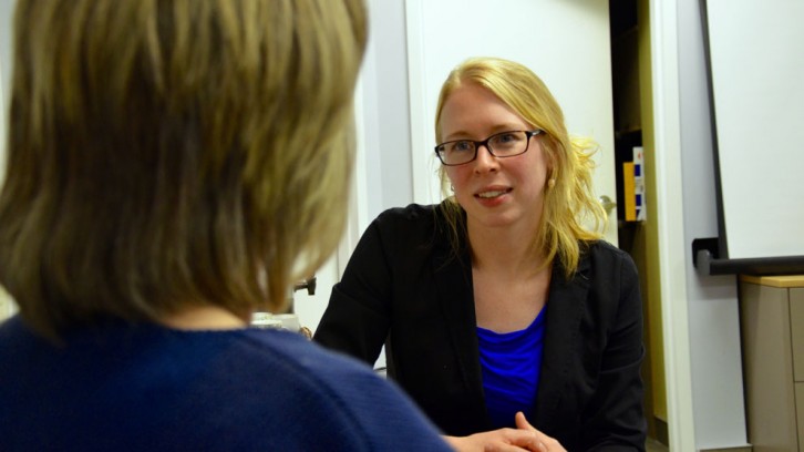 Lauren Currie advises someone interested in being referred to the genetic testing clinic.