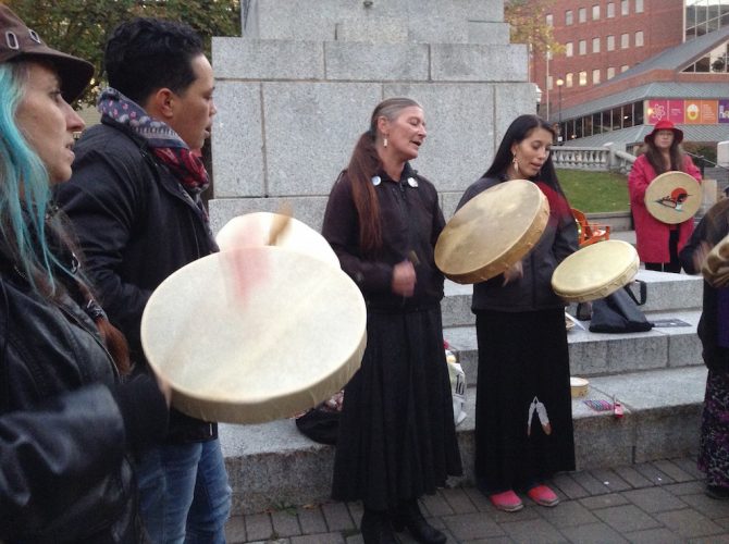 The ceremony for the Sisters in Spirit Vigil began with a prayer and drumming circle.