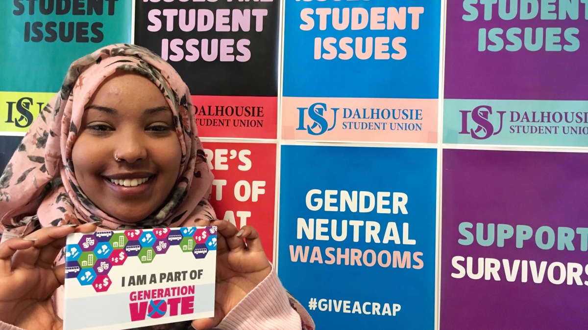 DSU vice president- academic and external, Amina Abawajy, is campaigning to increase young voter turnout this election. 