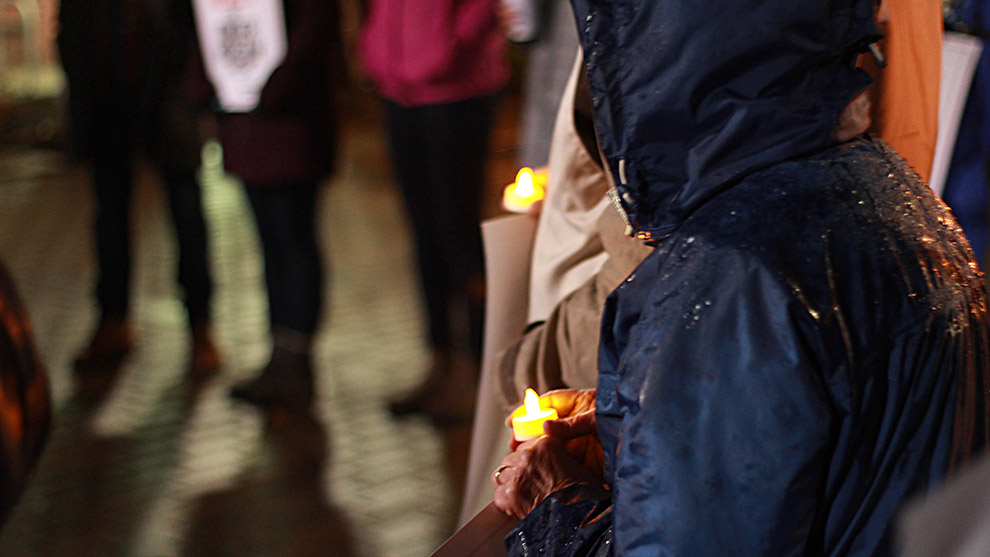 Demonstrators hold candlelight vigil in protest at Kinder Morgan Pipeline