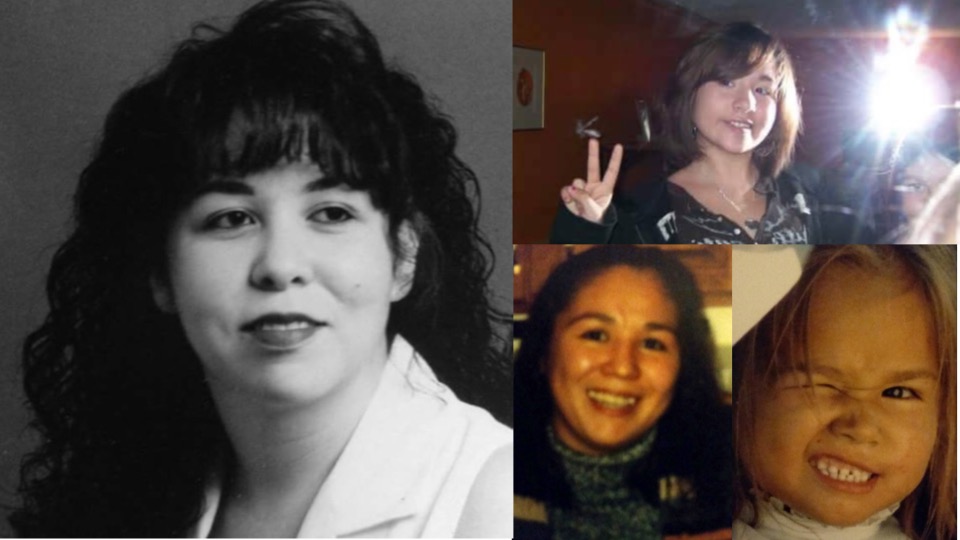 A collage of indigenous who have been murdered or gone missing in the Maritimes. Left: Rowena Sharpe, top right: Hilary Bonnell, Bottom right: 