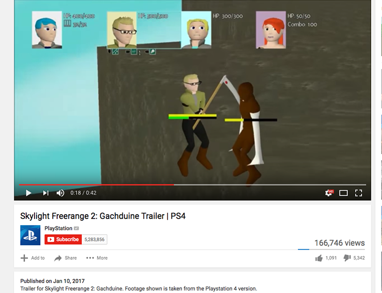 The game's trailer on Sony's official Playstation channel with over 160,000 views and a majority of dislikes.