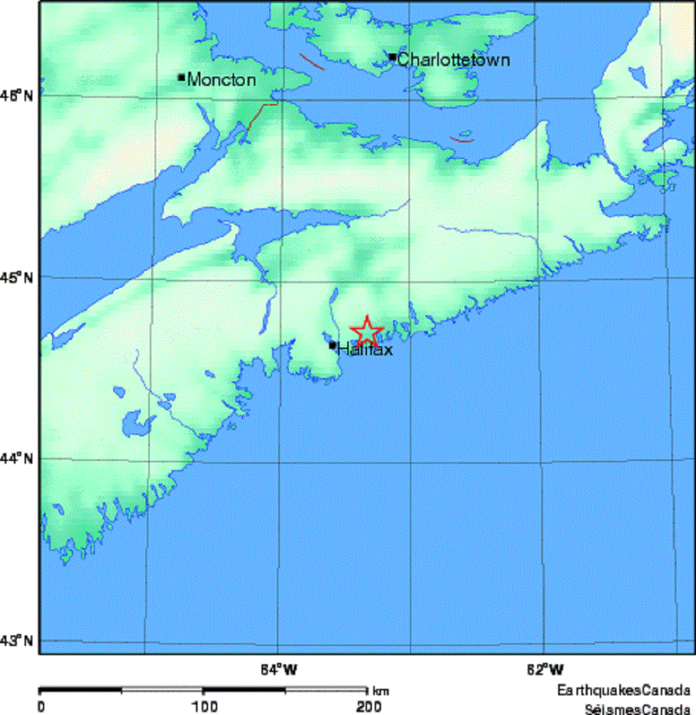 An earthquake occurred 14 kilometres east of Halifax January 12.