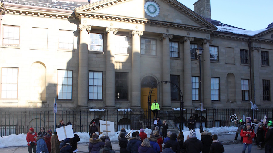 Though Tuesdays rally didn't have the turnout of Friday, their voices could be heard inside Province House