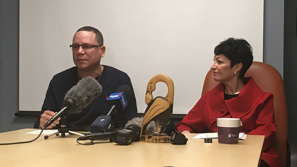 Tony Smith and Pamela Williams speak to media on the interim report
