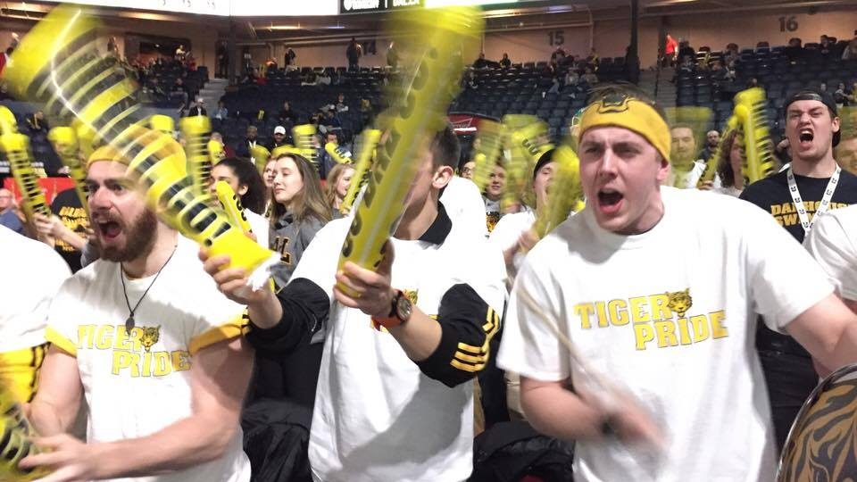 Dal fans cheer as their starting lineup is announced for the semi-final game on Saturday, March 11