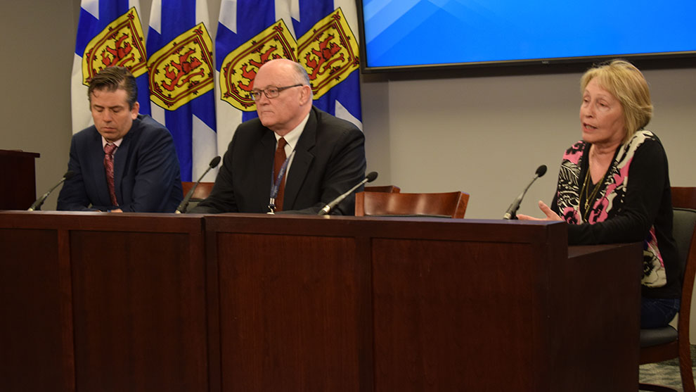Joachim Stroink, Dr. Robert Strang and Diane Bailey announce just over $1 million in government funding to combat the opioid crisis in Nova Scotia