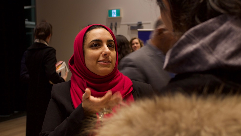 Ghadeer Darwish spoke to friends and family during a networking session at Monday night's showcase.