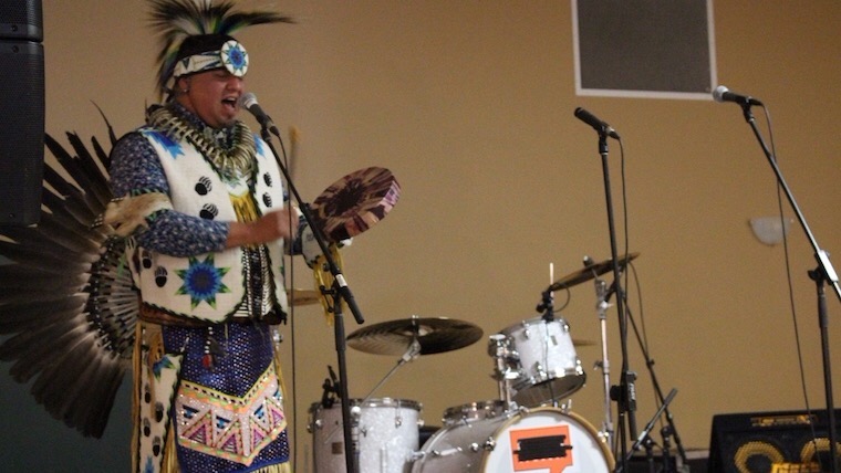 Mi'qmaq dancer Trevor Gould opens Halifax United with Honour Song.